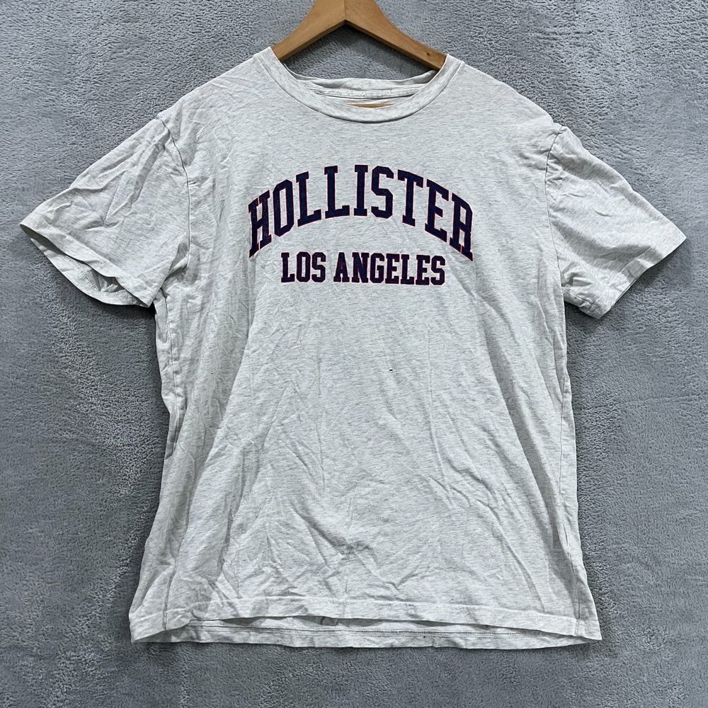 Hollister T Shirt Mens Large Heathered Gray Los Angeles Print Relaxed Fit Cotton
